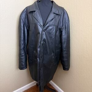 Haband Executive Division Black Genuine Leather Car Coat Jacket XL Quilted